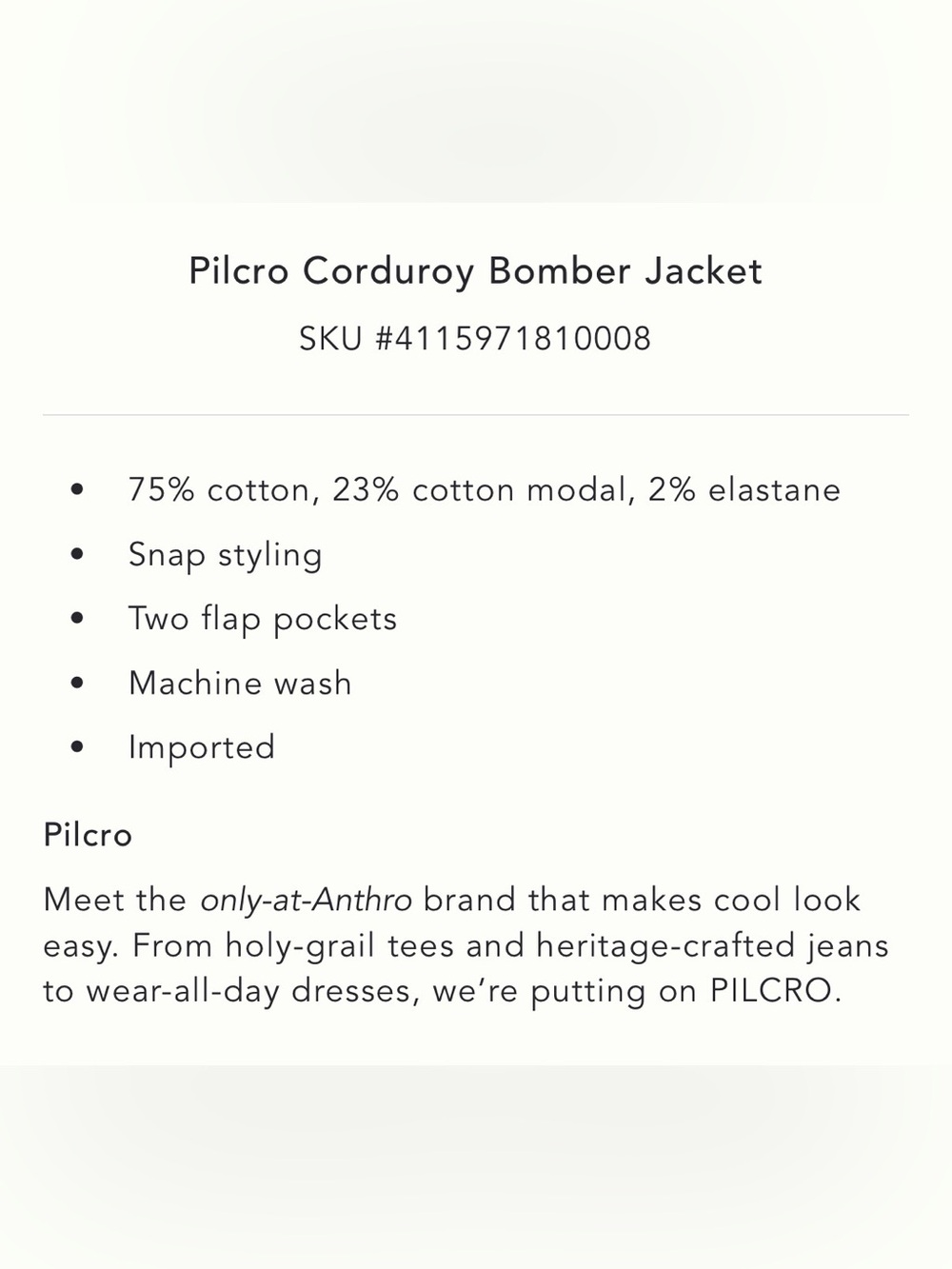 NWT Anthropologie Pilcro Dark Brown Corduroy Button-Front Jacket Medium - Picture 2 of 3